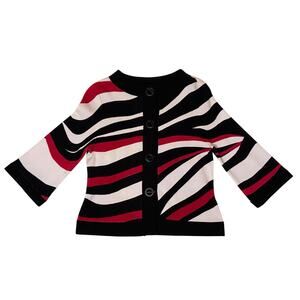 Chico's Azaria Cardigan Sweater Jacket Size 0 (4) Black White Red 3/4 Sleeve